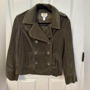 Talbots Olive Green Corduroy Double-Breasted Peacoat
